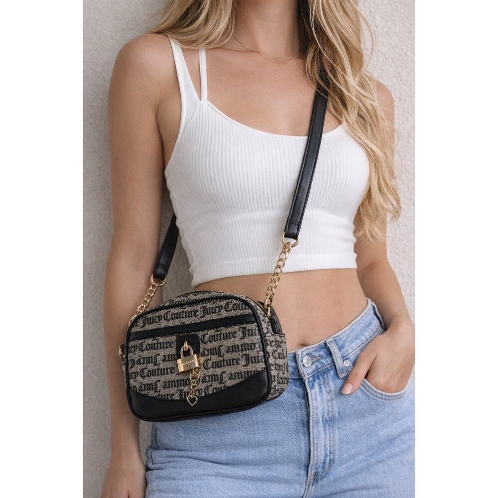 Juicy Couture Logo Shoulder Crossbody Bag Black Gold Charm